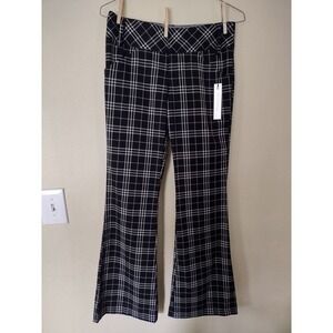 Guess Jeans Plaid Flare Pants Women Black White Stretch Size 27